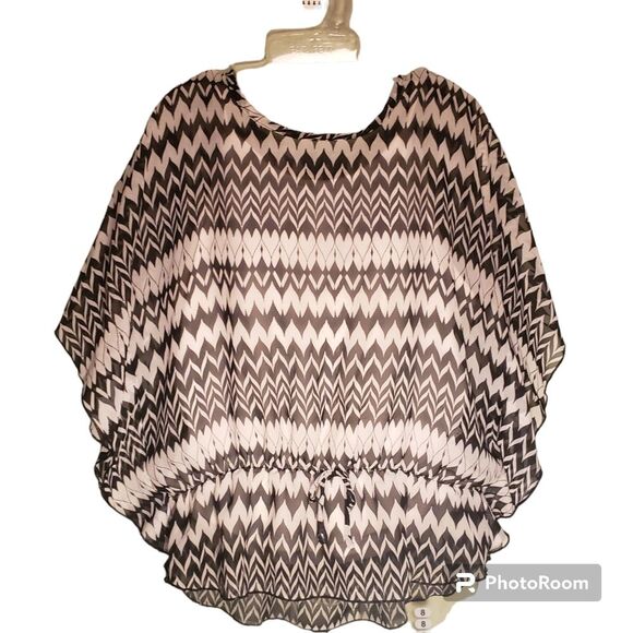 IZ Amy Byer Junior XXL Black & White Patterned Blouse | Dressy Button Top - Picture 1 of 6